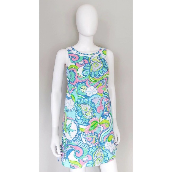 Lilly Pulitzer Delia Shift Dress 0 Cotton Multi Conch Republic Sleeveless Zip - Picture 3 of 12